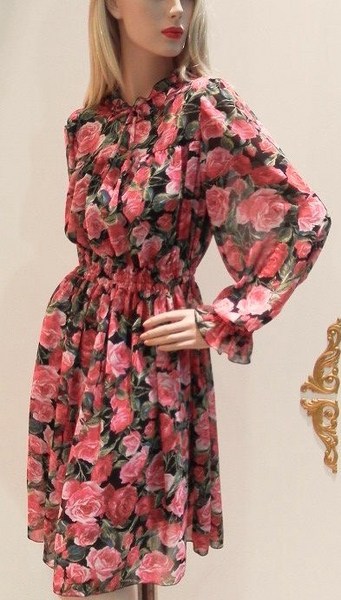 ジーザスディアマンテ 薔薇 ローズ 長袖 ワンピース ジーザスディアマンテ・バロックローズシフォンワンピ黒